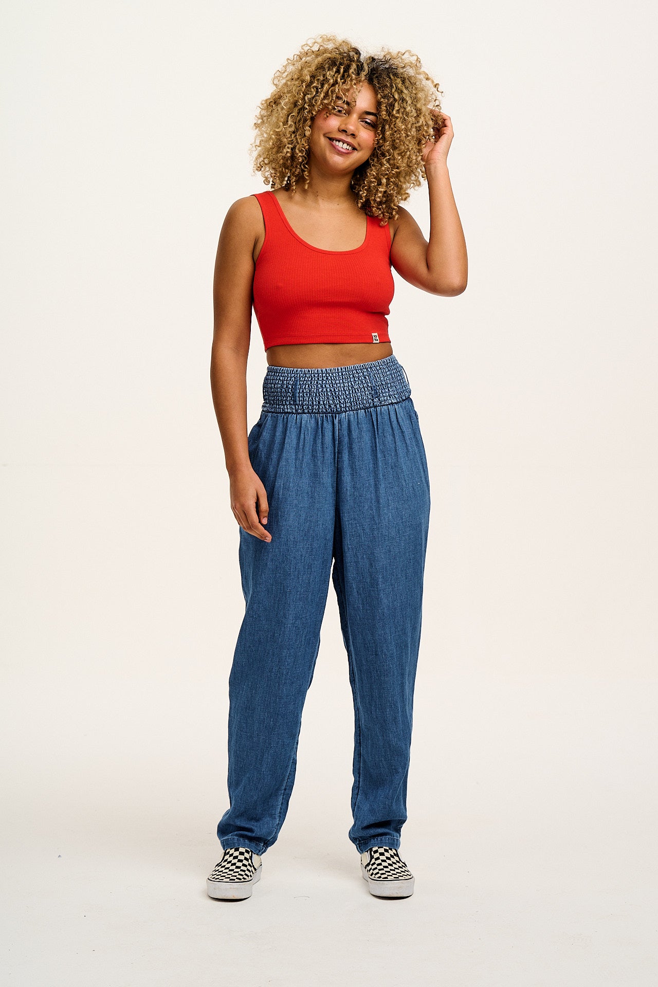 Alexa - Cotton & Hemp Trousers in Mid Wash Blue - Image 3