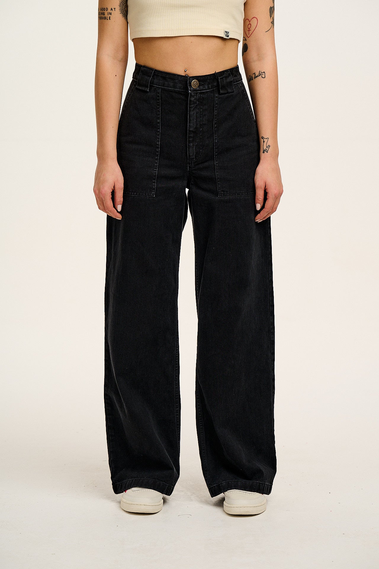 Delores - Wide Leg Denim Jeans Washed Black - Image 3