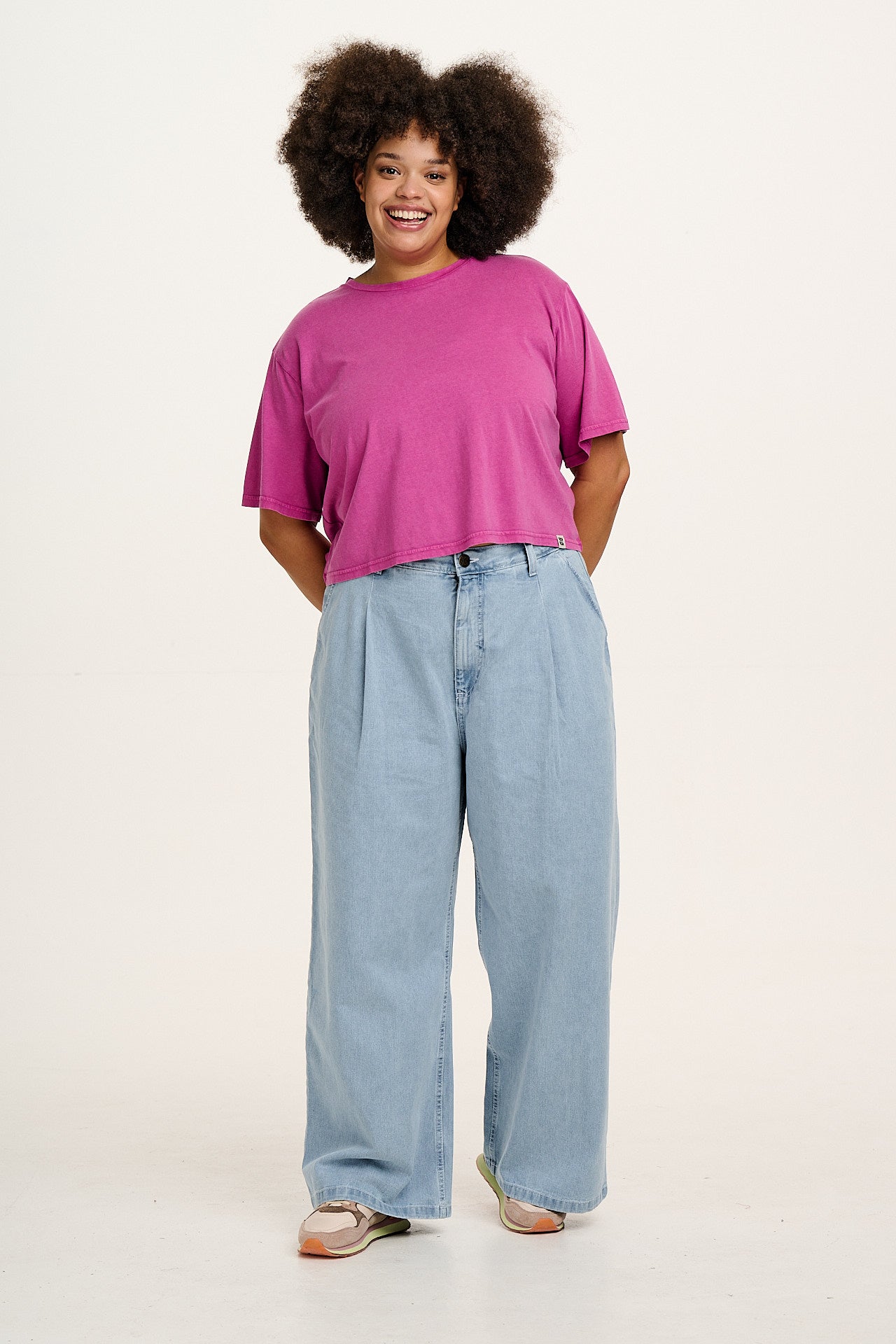 Zayla - Cropped Boxy Tee in Dahlia Pink - Image 3