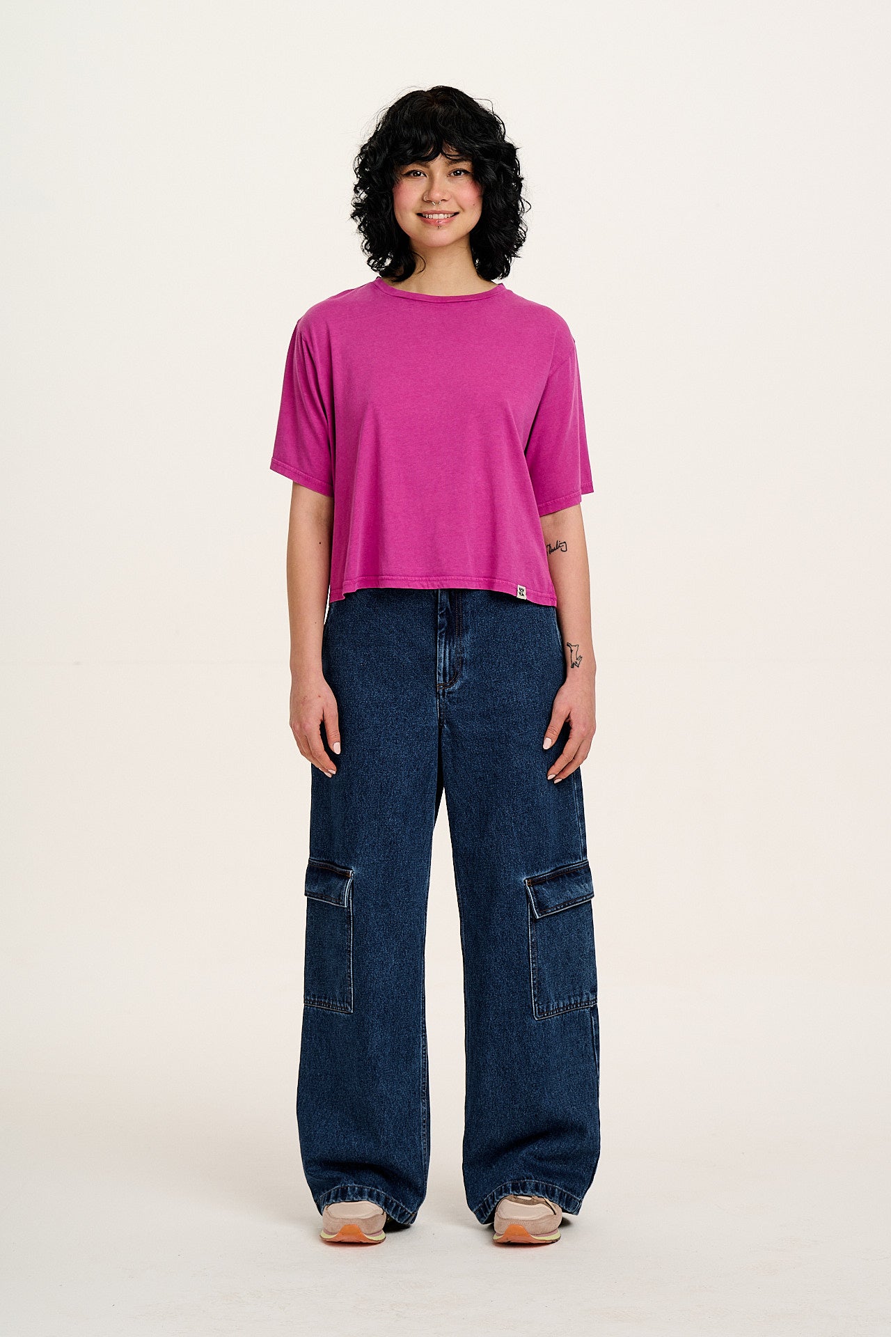 Zayla - Cropped Boxy Tee in Dahlia Pink - Image 2
