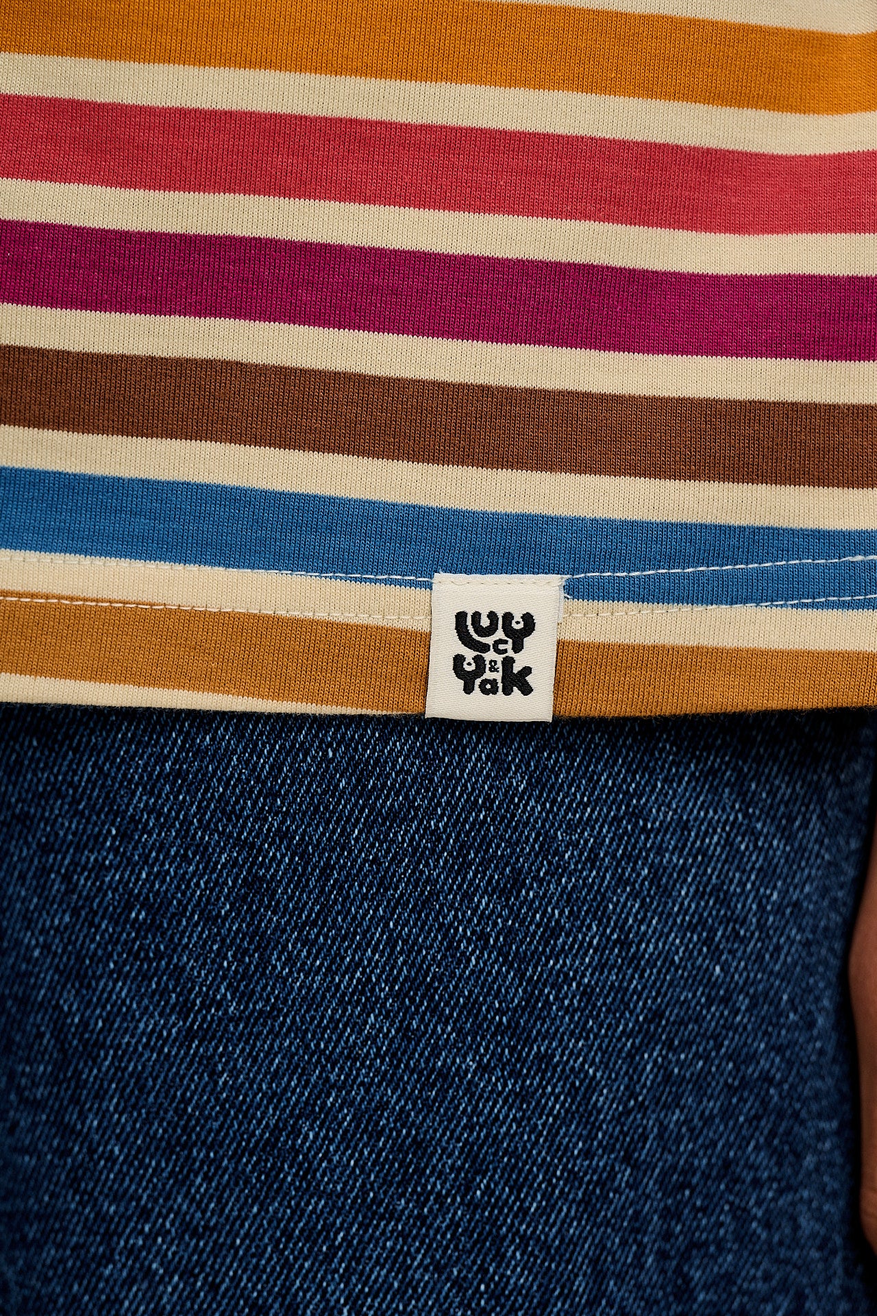 Benny - Oversized Cotton Tee in Rainbow & Ecru Stripe - Image 2