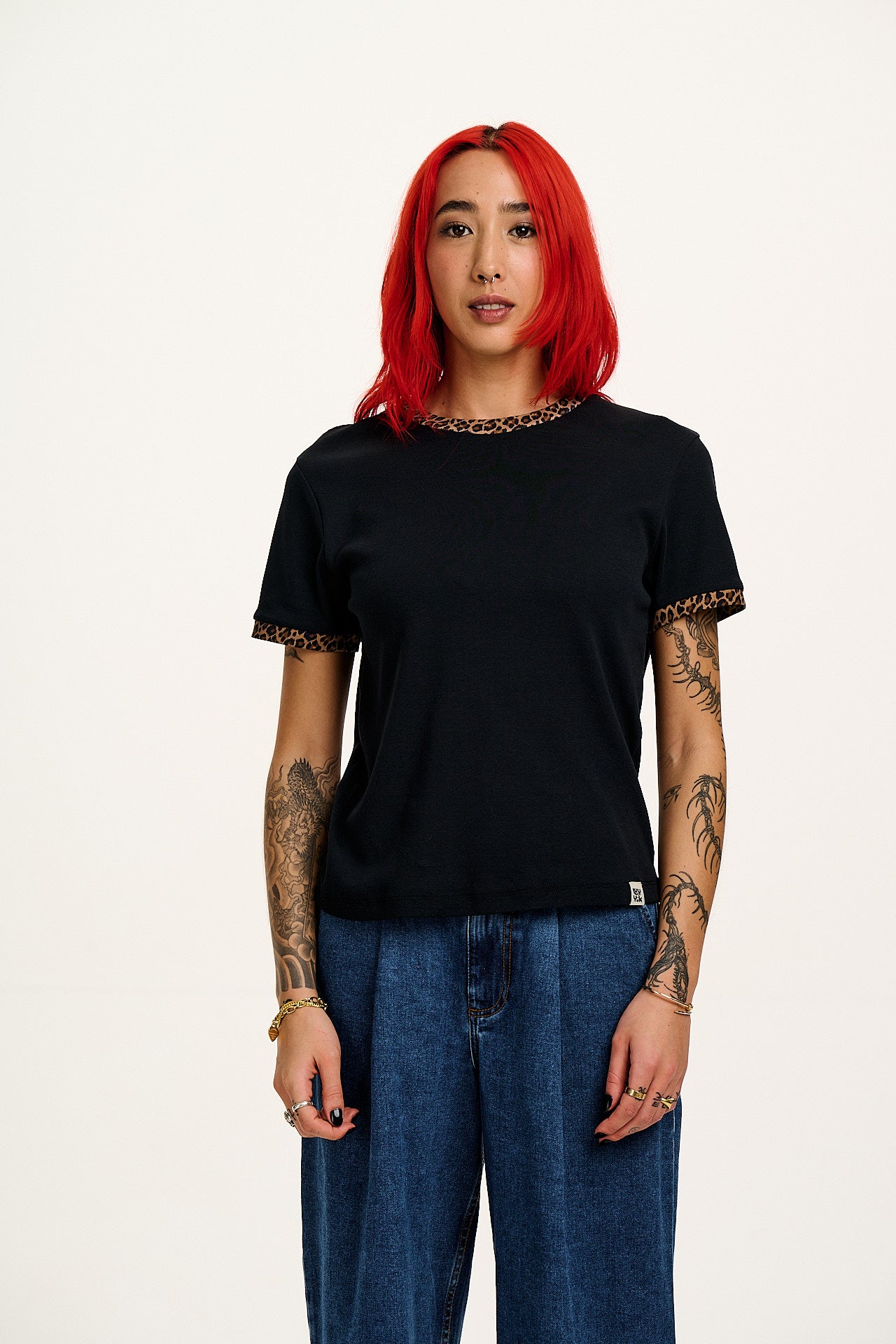 Maya - Cotton Tee in Black Leopard Print - Image 5