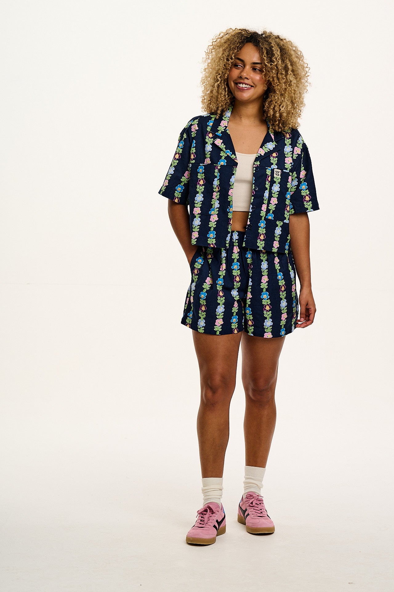 Alfie - Cotton & Linen Shirt in Navy Island Bloom Print - Image 11