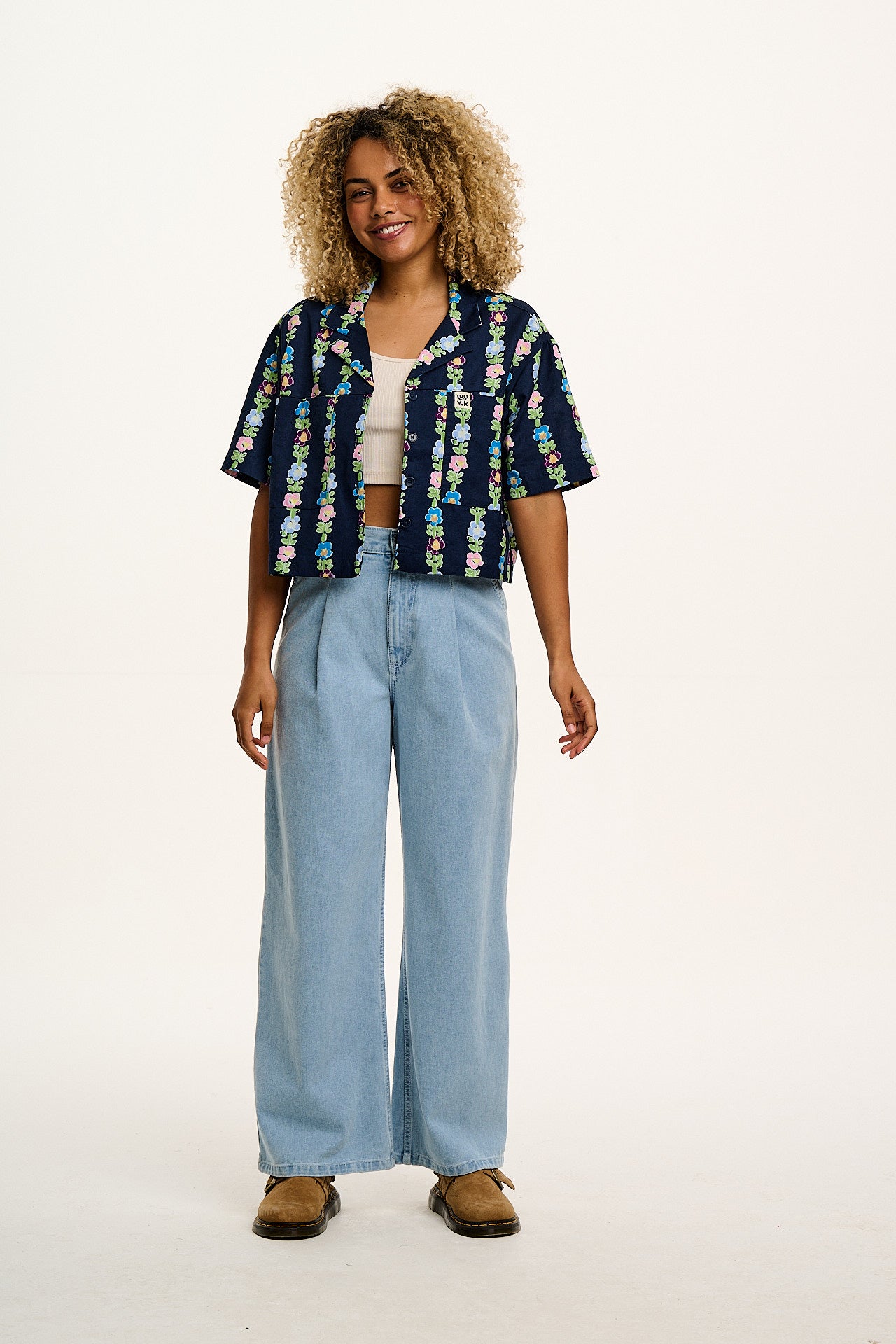 Alfie - Cotton & Linen Shirt in Navy Island Bloom Print - Image 12