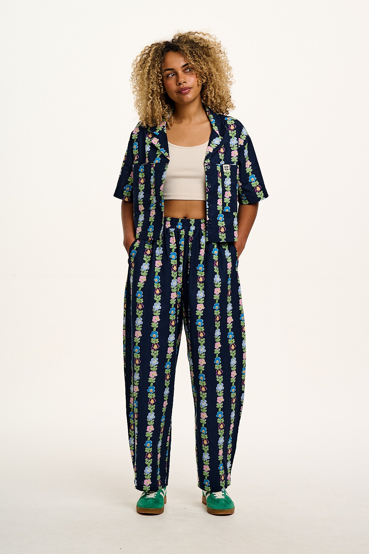 Alfie - Cotton & Linen Shirt in Navy Island Bloom Print - Image 13