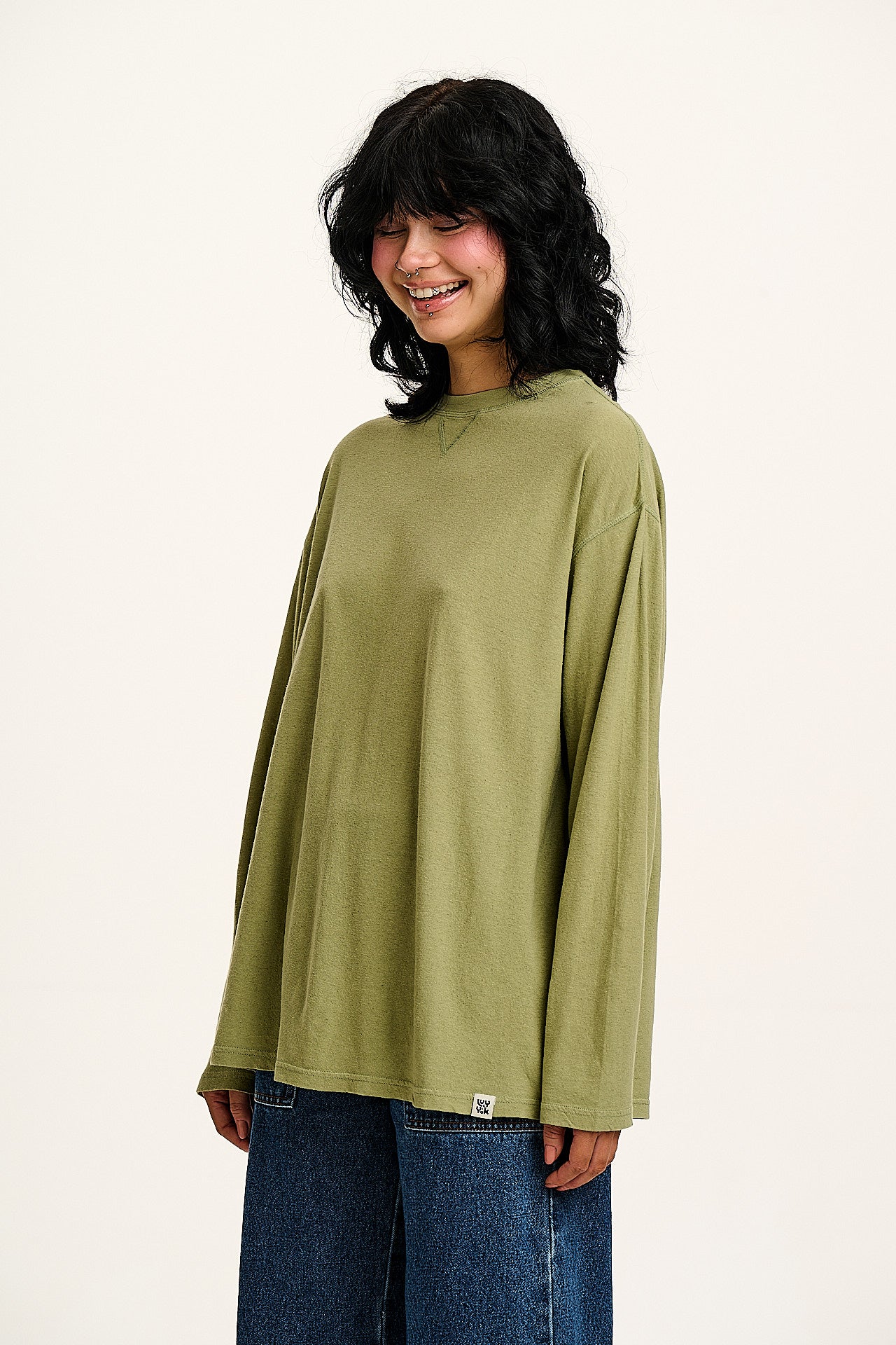 Murat - Long Sleeve Lightweight Cotton & Hemp Tee in Sage Green - Image 2