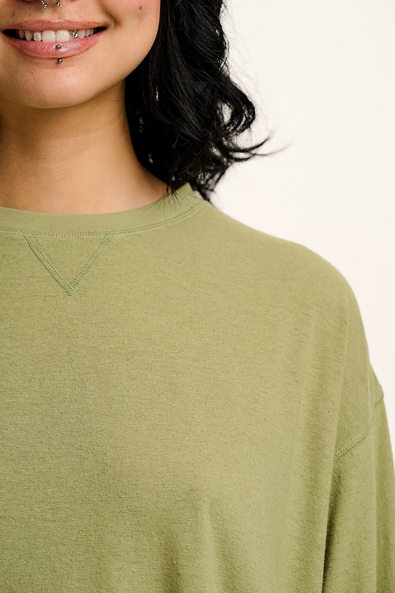 Murat - Long Sleeve Lightweight Cotton & Hemp Tee in Sage Green - Image 6