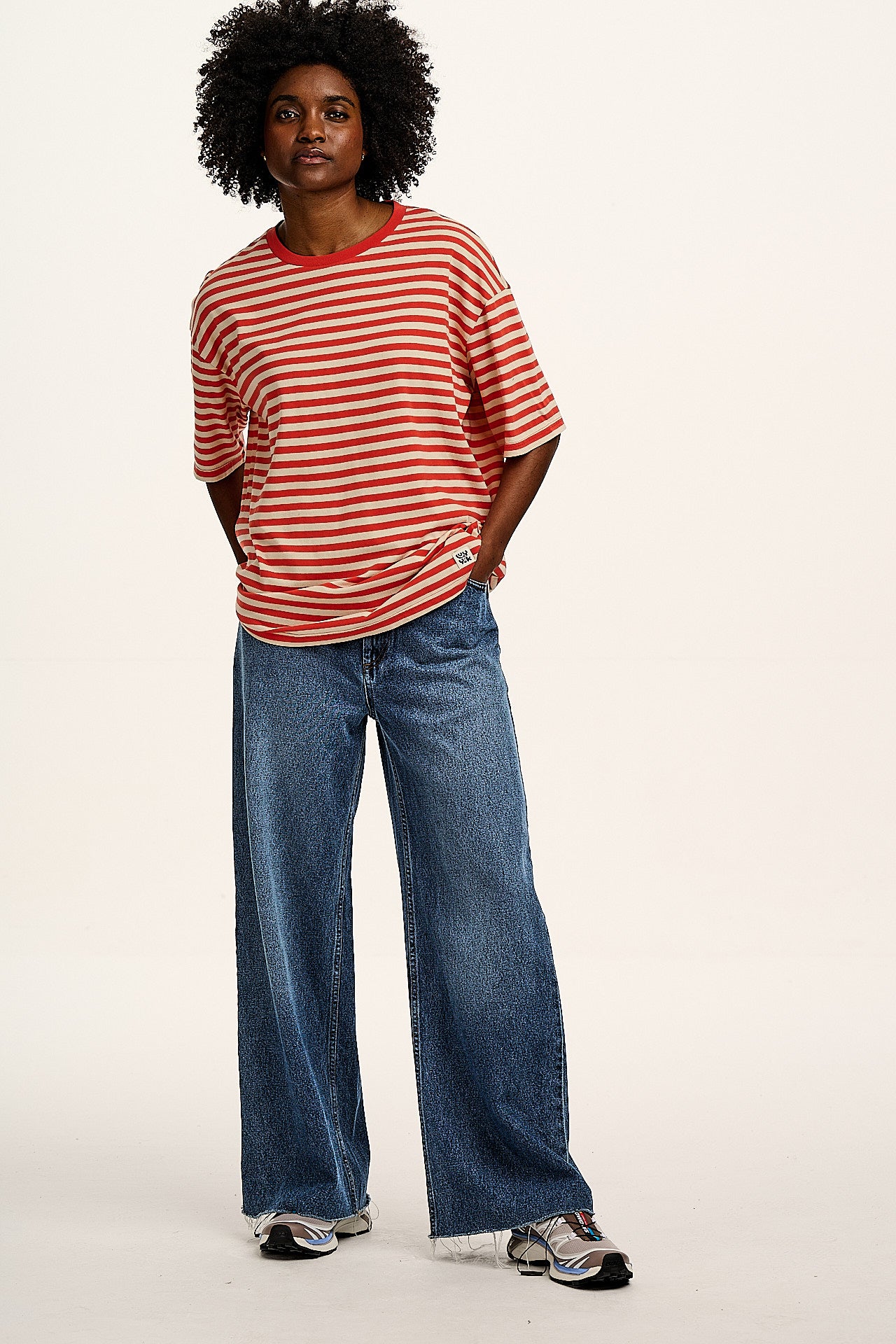 Benny - Oversized Cotton Tee in Red Stripe - Image 3