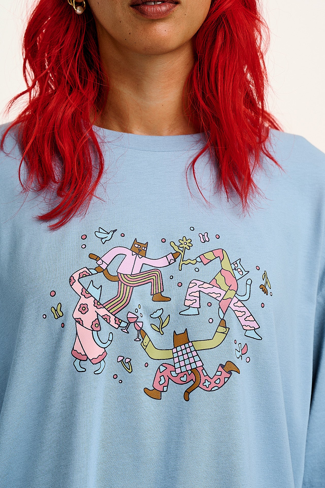 Benny - Oversized Cotton Tee in Matisse Cats Print - Image 2
