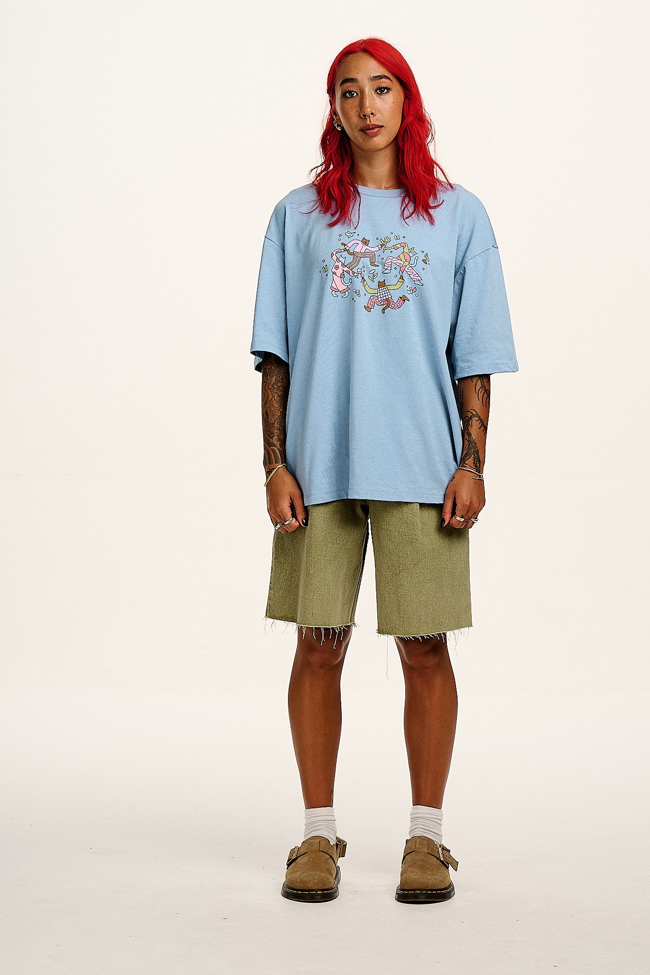 Benny - Oversized Cotton Tee in Matisse Cats Print - Image 8