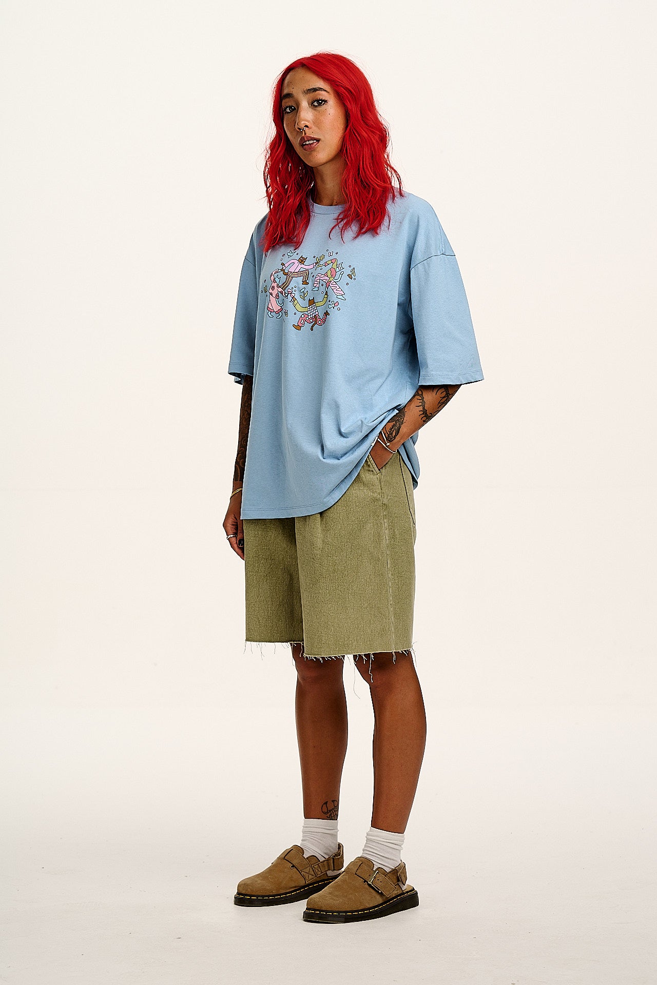 Benny - Oversized Cotton Tee in Matisse Cats Print - Image 7