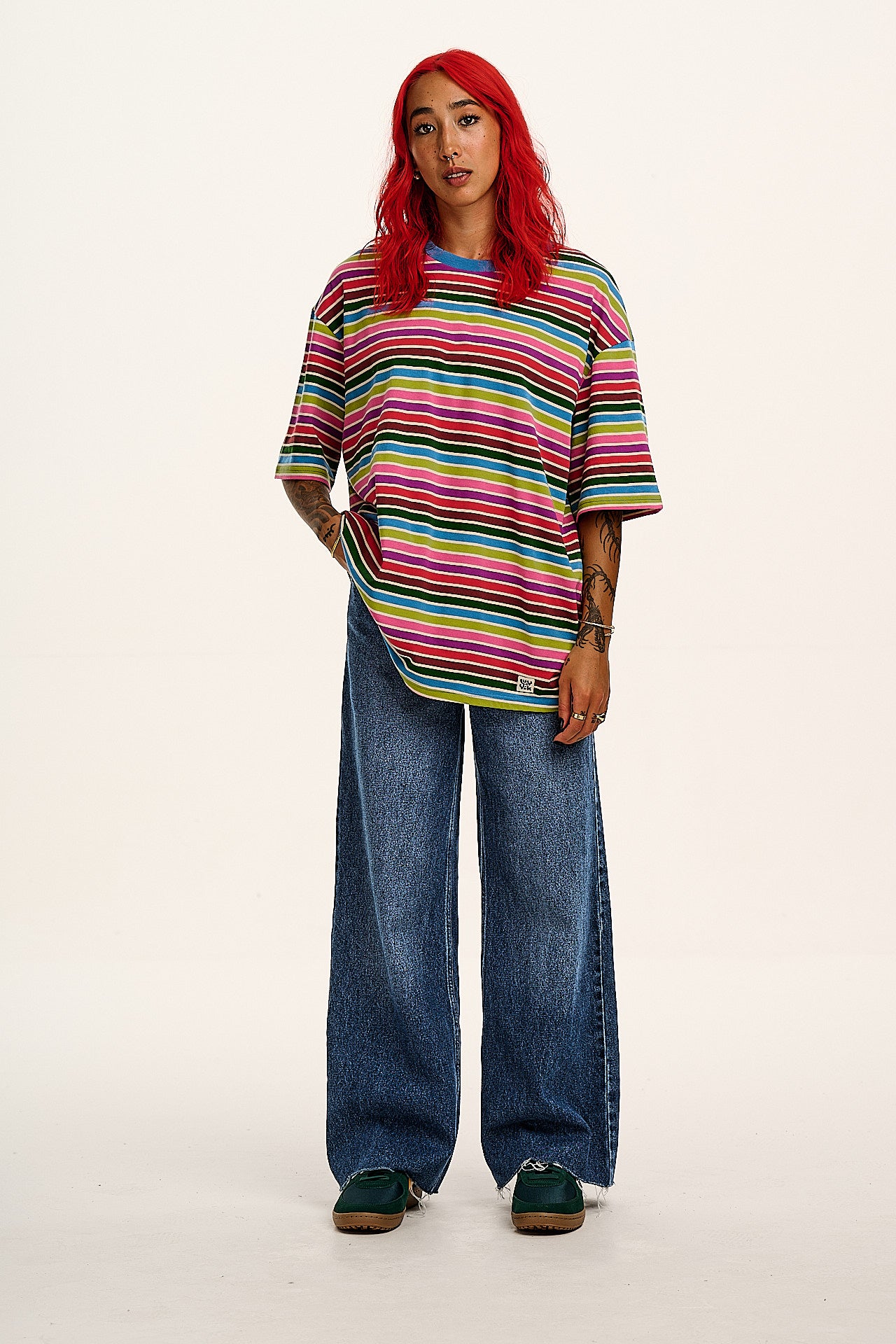 Benny - Oversized Cotton Tee in Rainbow Stripe - Image 3