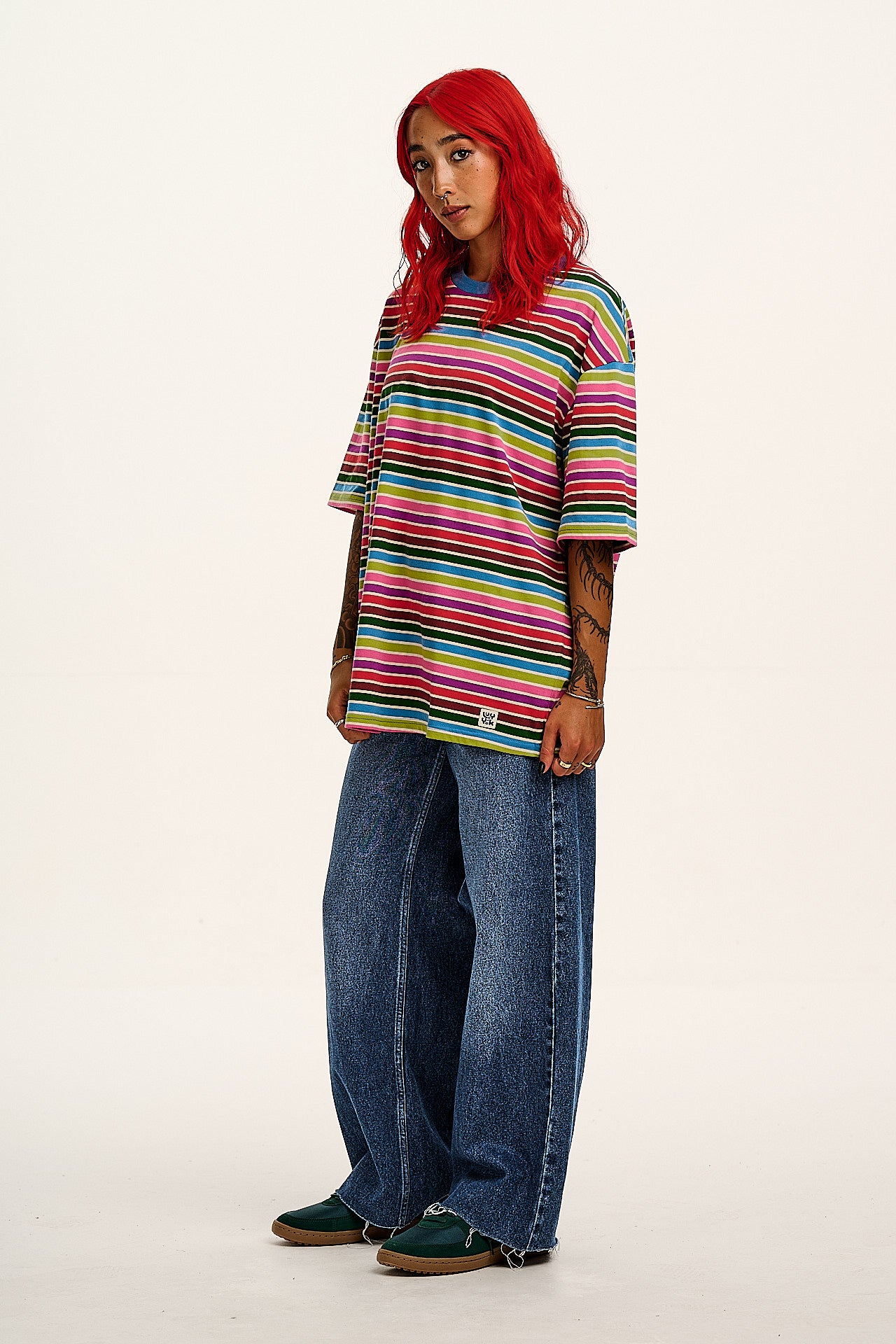 Benny - Oversized Cotton Tee in Rainbow Stripe - Image 6