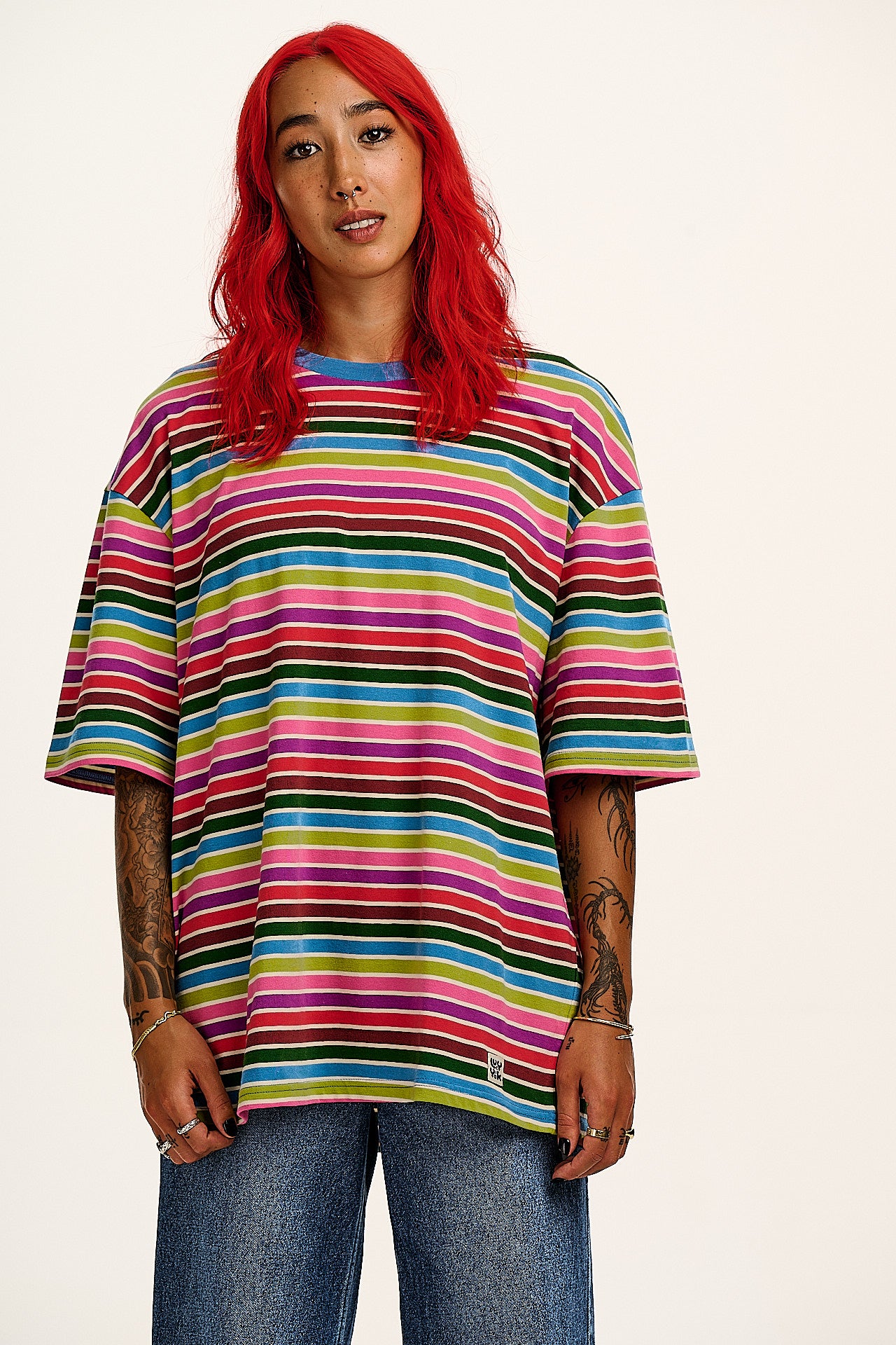 Benny - Oversized Cotton Tee in Rainbow Stripe - Image 4