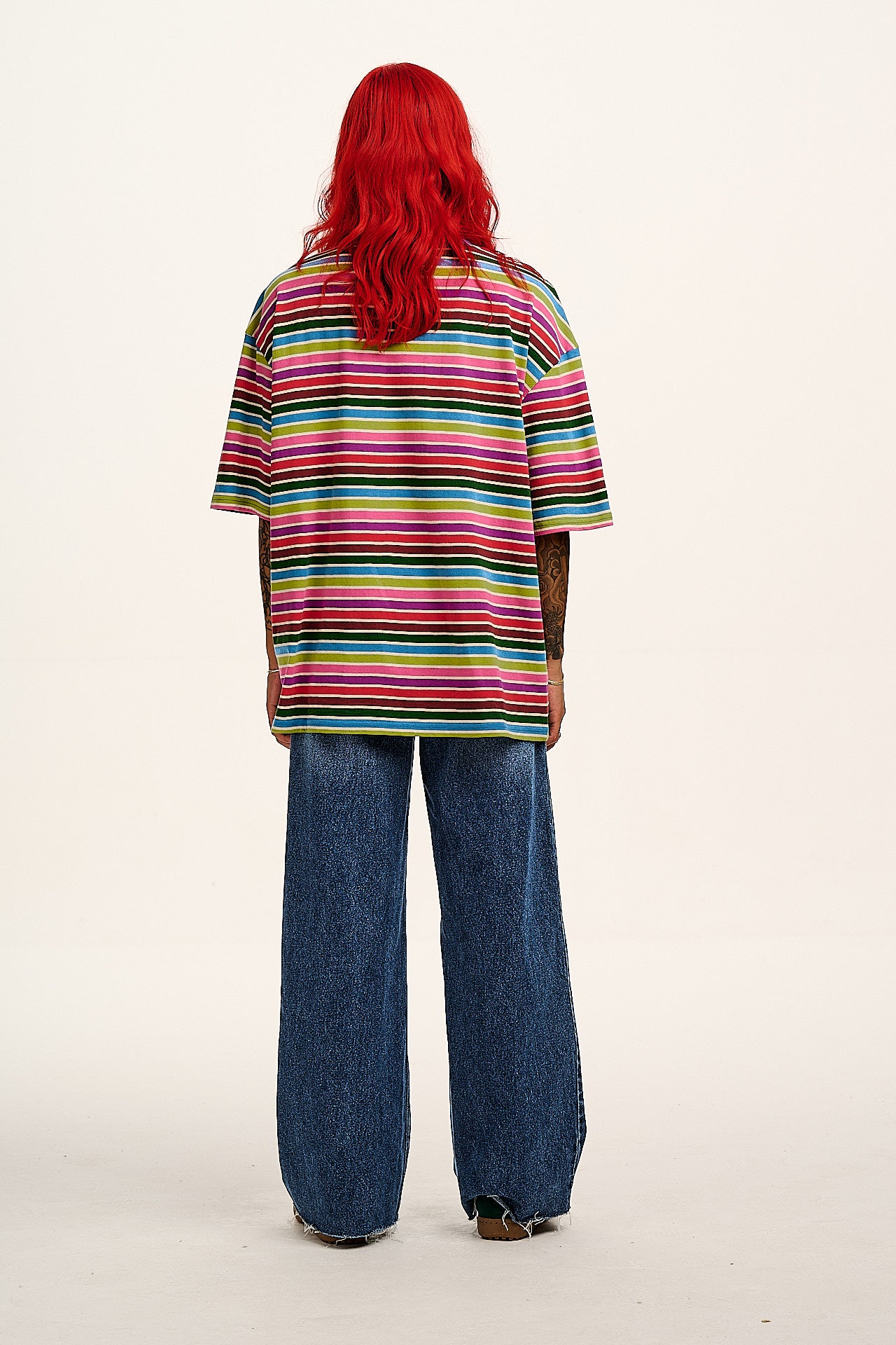 Benny - Oversized Cotton Tee in Rainbow Stripe - Image 7