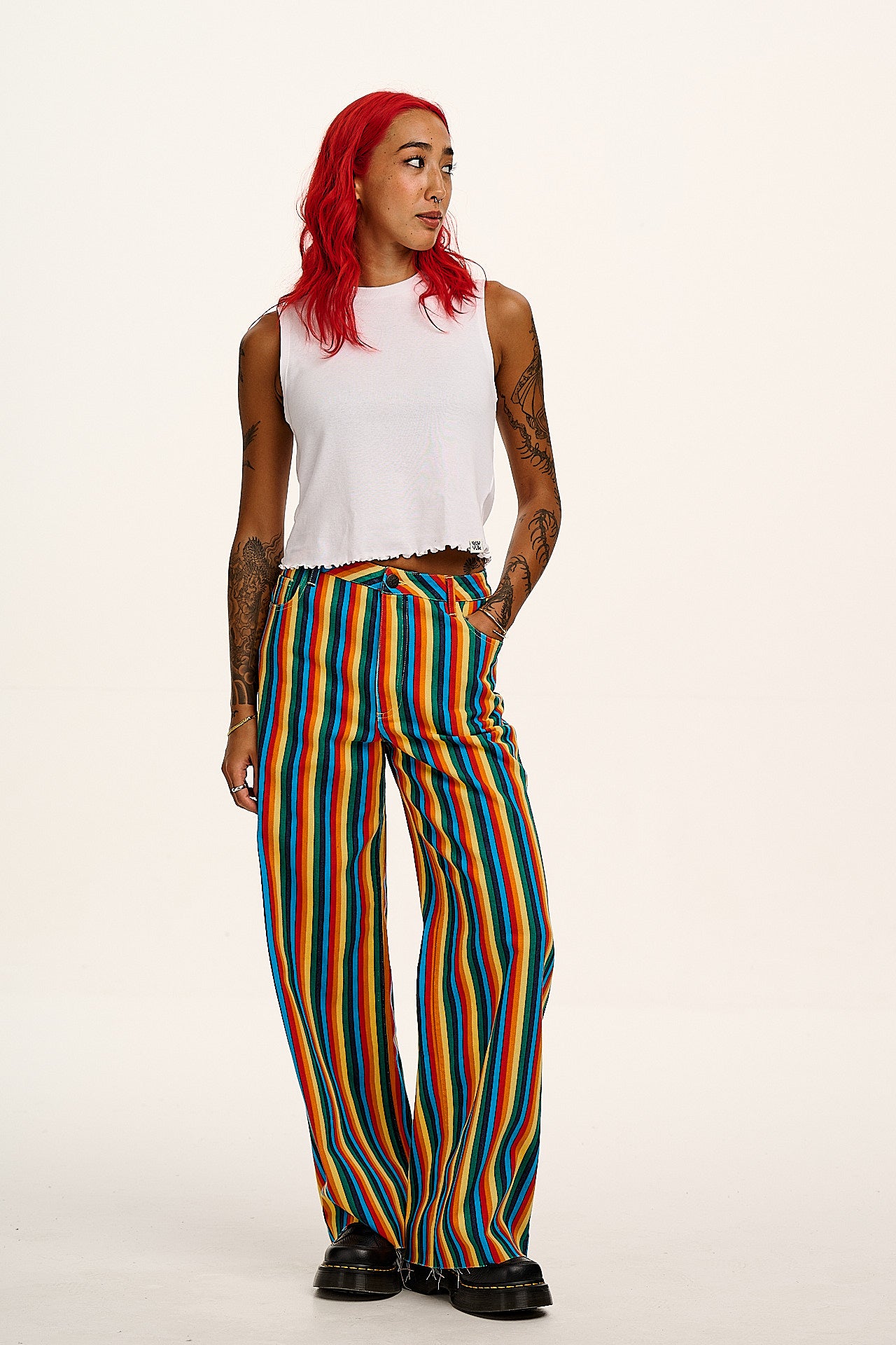 Carter - High Waisted Jeans in Rainbow Print - Image 4