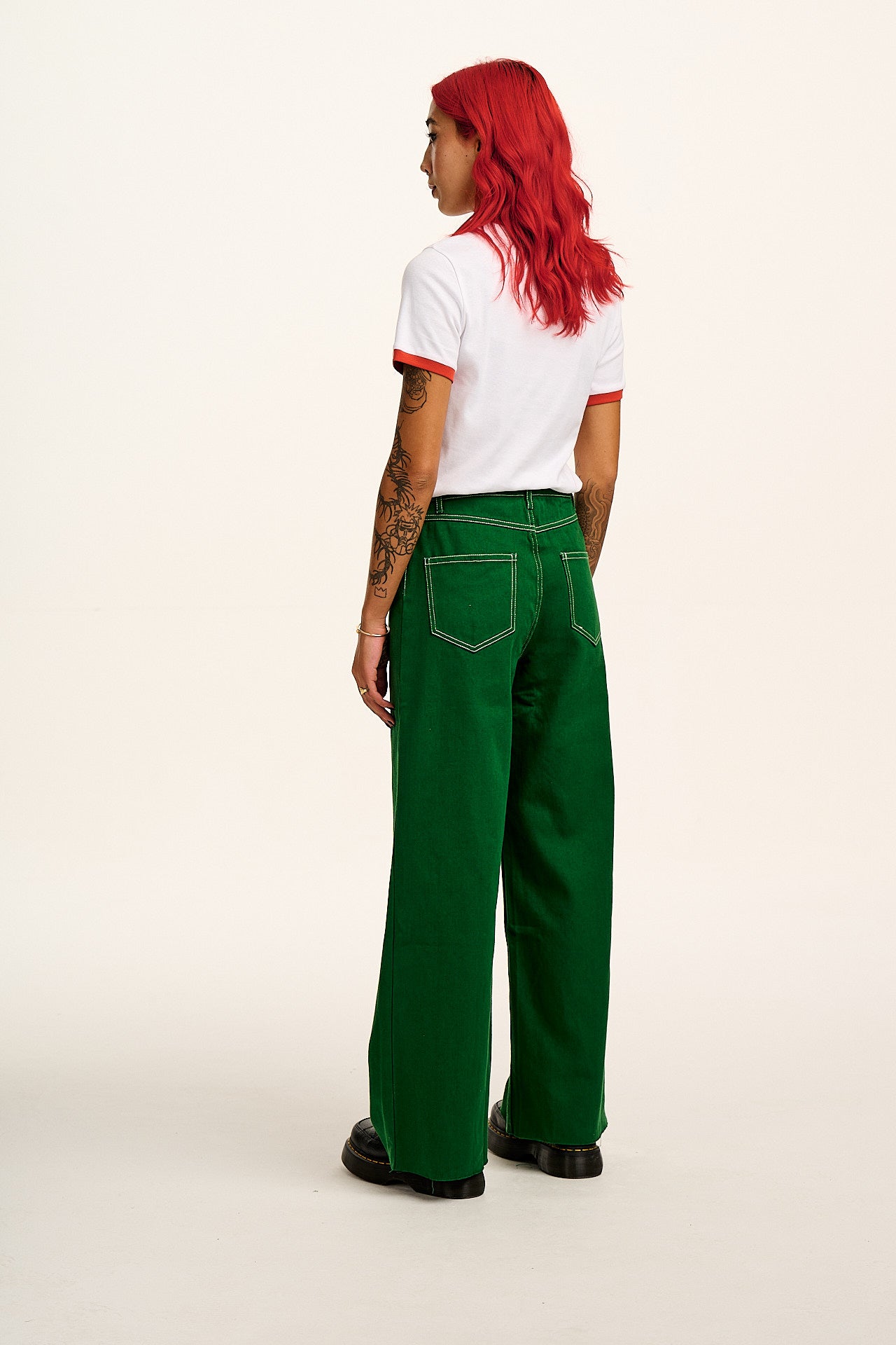 Carter - High Waisted Jeans in Green Contrast Stitch - Image 3