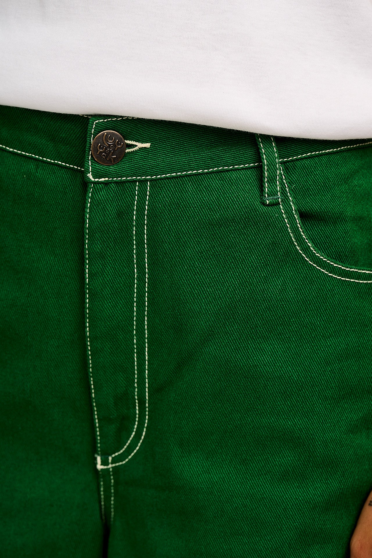 Carter - High Waisted Jeans in Green Contrast Stitch - Image 4