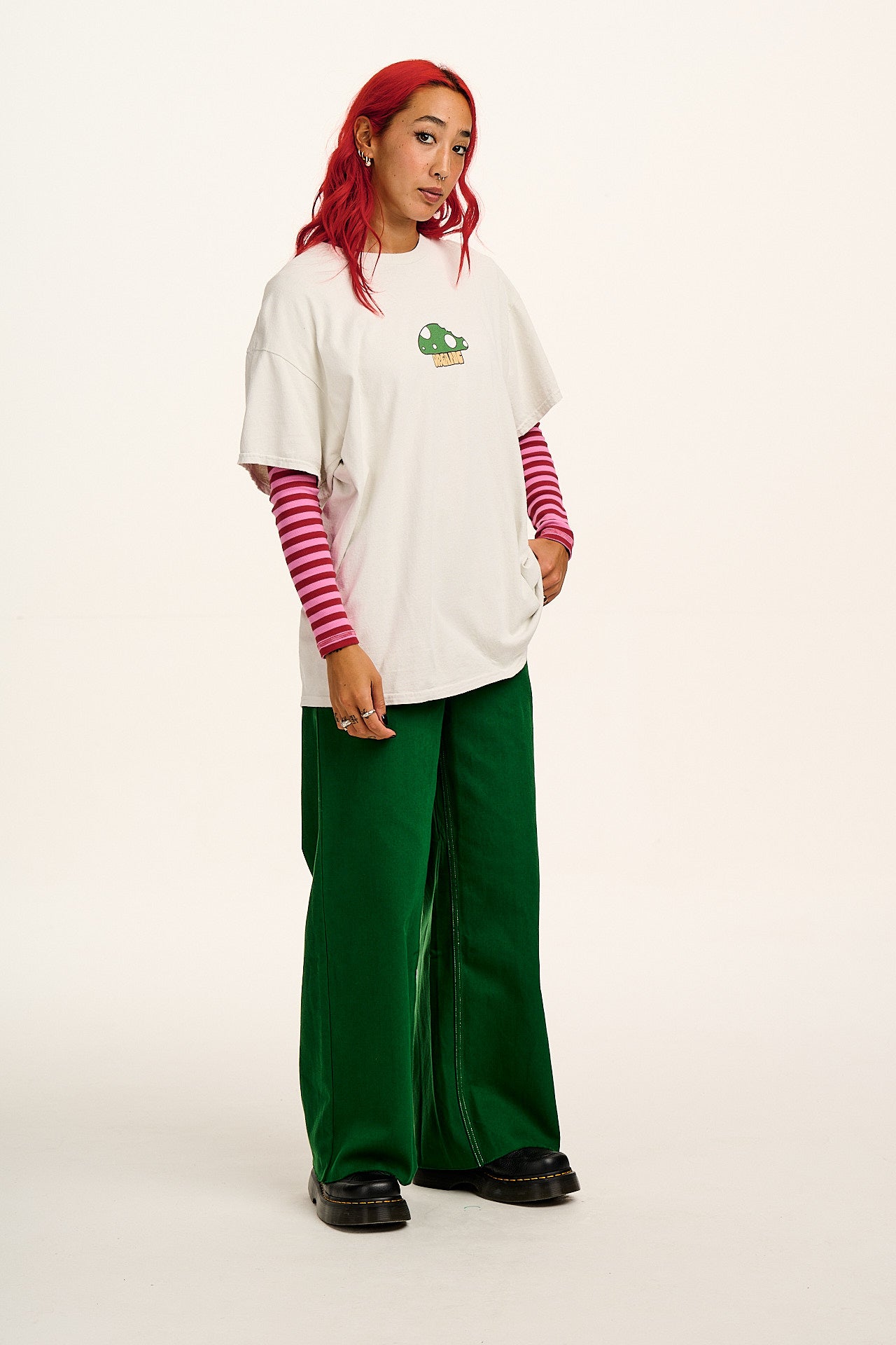 Carter - High Waisted Jeans in Green Contrast Stitch - Image 10