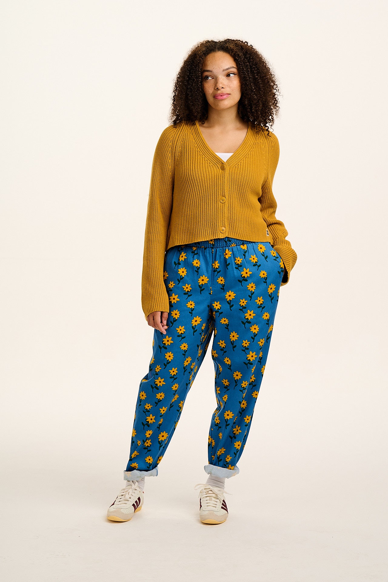Alexa - Cotton Trousers in Blue Sunflowers Print - Image 8
