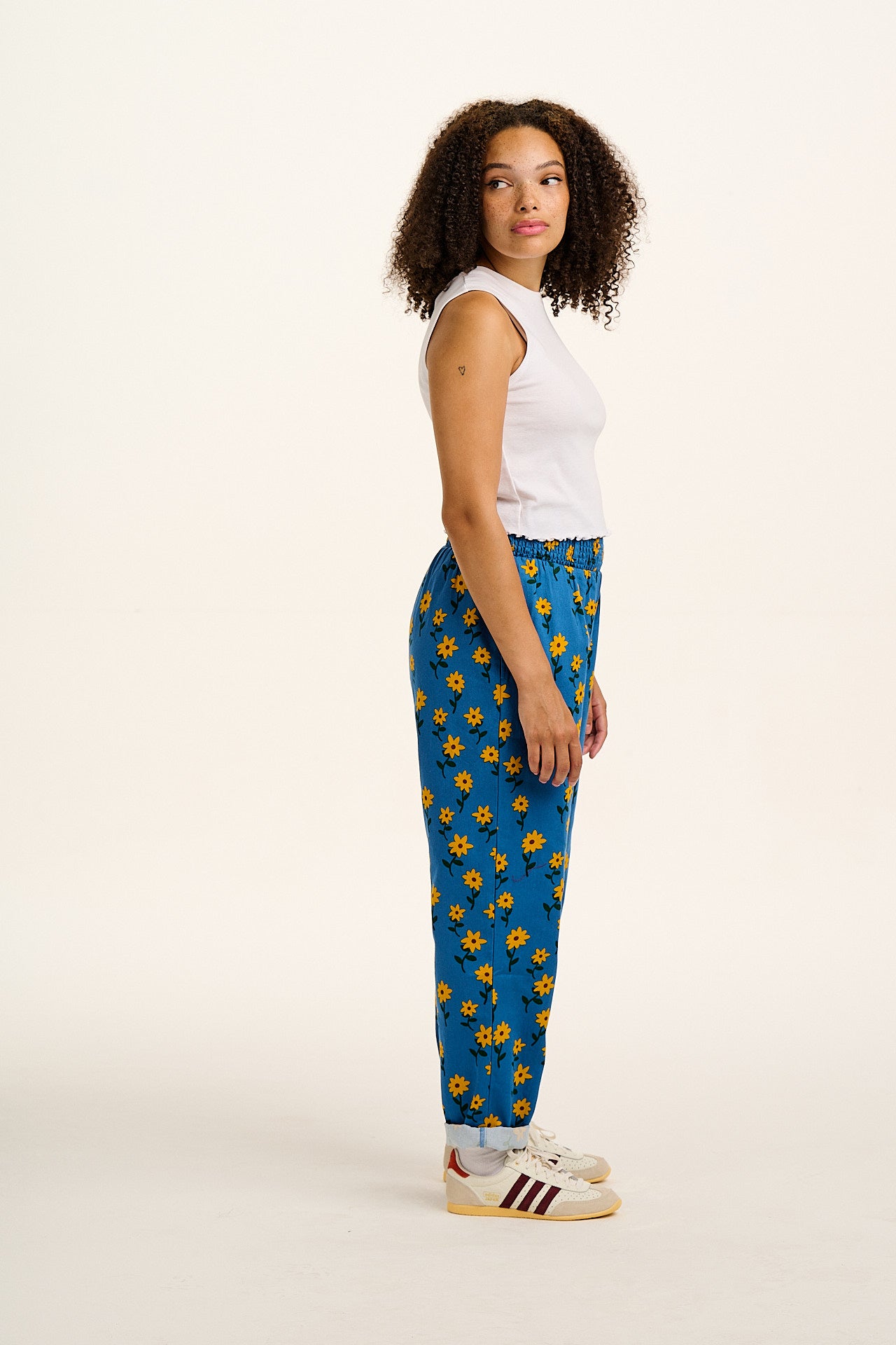 Alexa - Cotton Trousers in Blue Sunflowers Print - Image 6