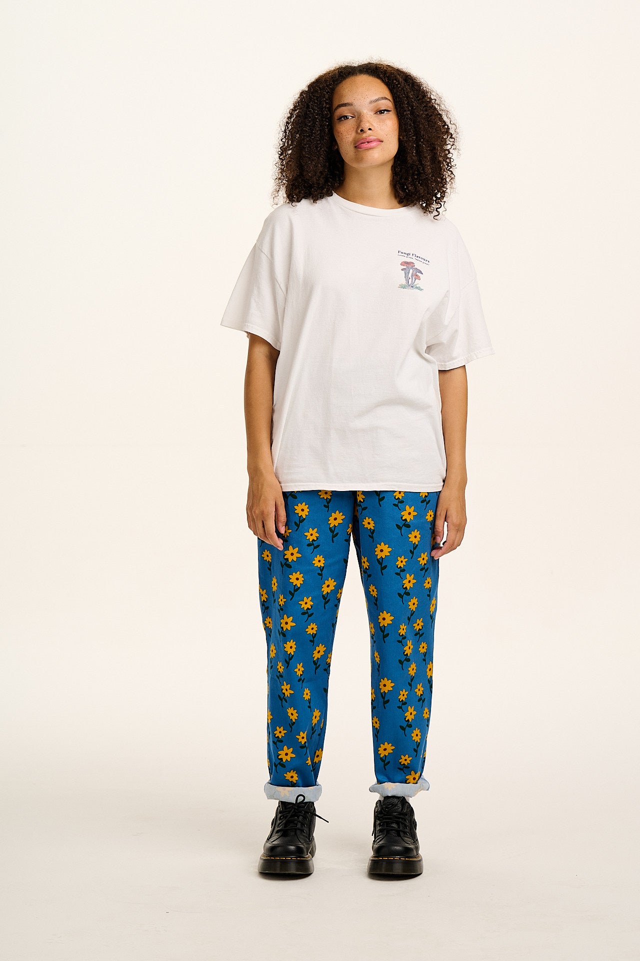 Alexa - Cotton Trousers in Blue Sunflowers Print - Image 4
