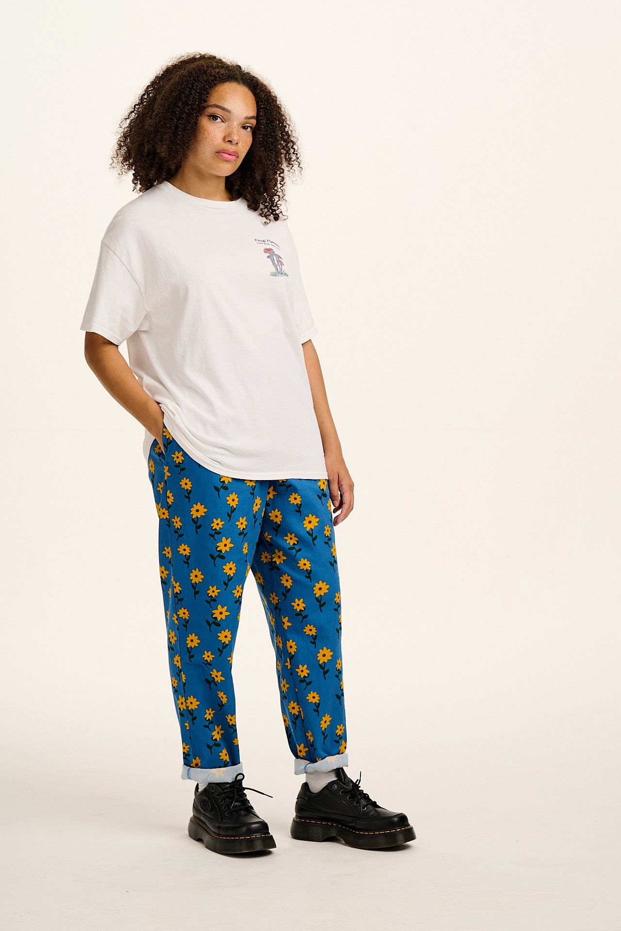 Alexa - Cotton Trousers in Blue Sunflowers Print - Image 5