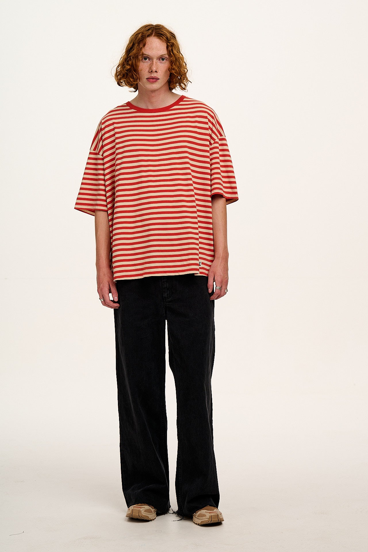 Benny - Oversized Cotton Tee in Red Stripe - Image 7