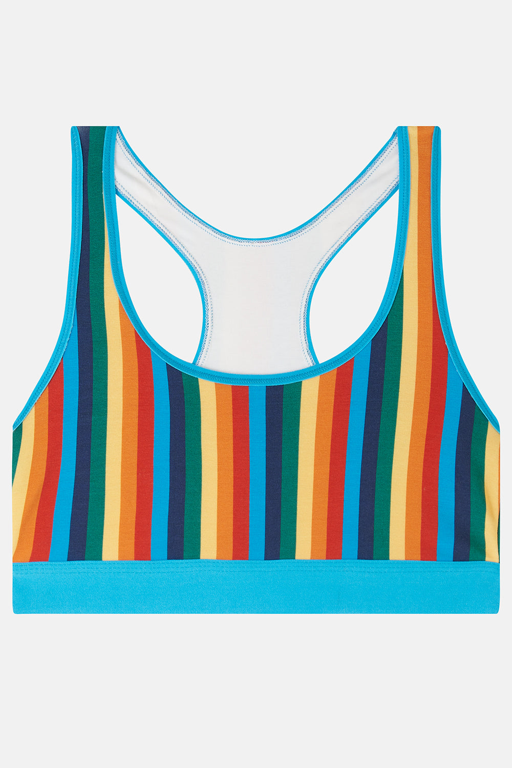 Iona - Racer Back Cotton & Bamboo Crop Top in Rainbow Stripe - Image 7